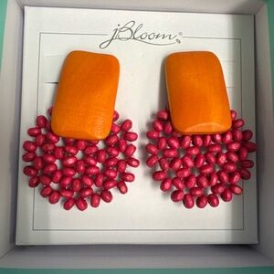 bloom Fashion Trendy Jewelry Orange Pink Wood Statement Drop Dangle Earrings